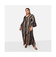 Rebdolls Plus Size Imelda Stripe Print Puff Sleeve Over d Maxi Dress