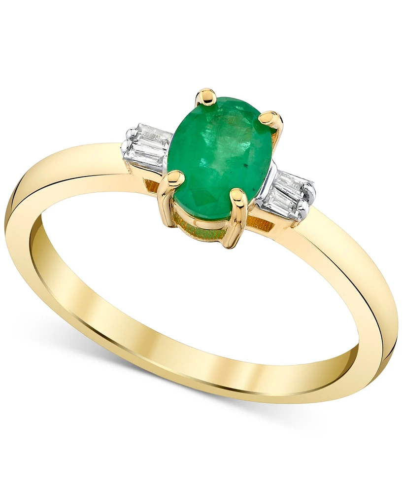 Emerald (3/4 ct. t.w.) & Diamond Accent Polished Oval Ring in 10k Gold