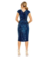 Mac Duggal Women's Sequin Faux Wrap Front Slit Dress