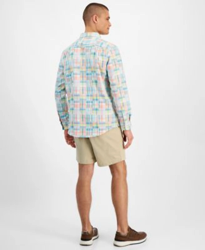 Club Room Mens Long Sleeve Madras Plaid Shirt Linen Drawstring Shorts Created For Macys