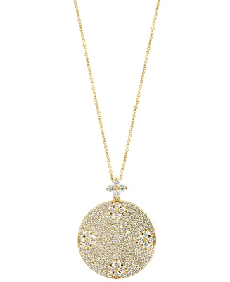 Effy Diamond Flower Pave Disc 18" Pendant Necklace (1-1/3 ct. t.w.) in 14k Gold