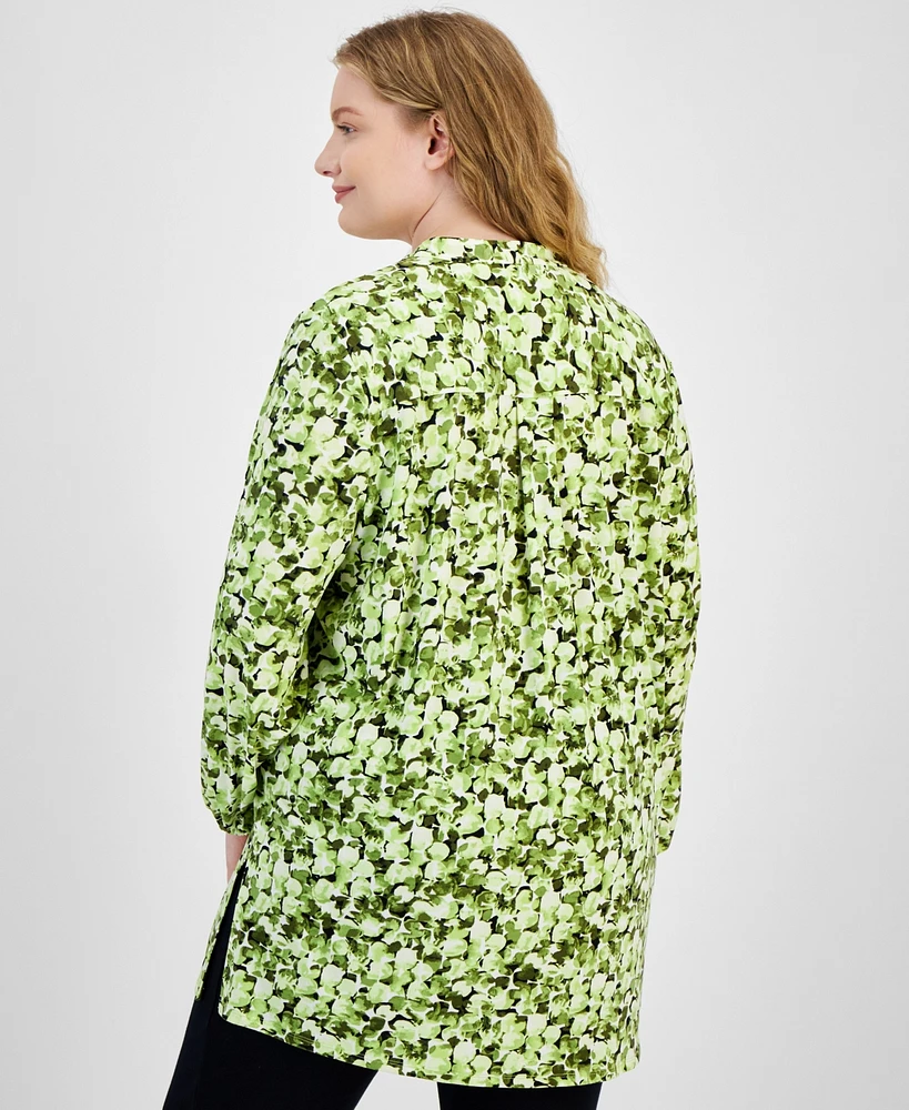 Anne Klein Plus Printed Blouson-Sleeve Tunic