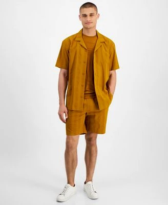 Alfani Mens Jacquard T Shirt Button Front Camp Shirt Drawstring Shorts Created For Macys