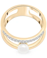 Audrey by Aurate Cultured Freshwater Pearl (5mm) & Diamond (1/6 ct. t.w.) Openwork Double Row Ring in Gold Vermeil, Created for Macy's