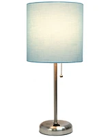 Creekwood Home Oslo 19.5" Contemporary Bedside Standard Metal Table Desk Lamp with White Drum Fabric Shade