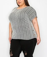 Coin 1804 Plus Variegated Textured Stripe Scoopneck Top