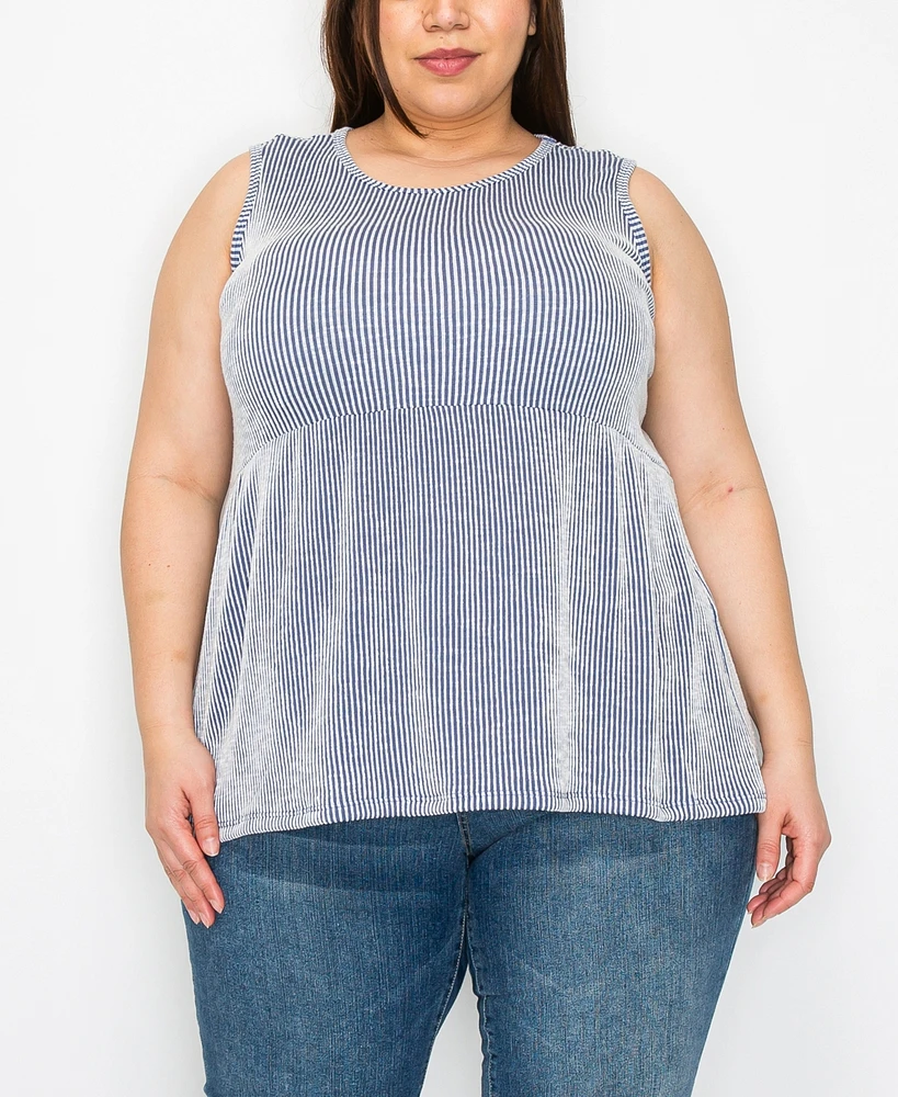 Coin 1804 Plus Size Span Rail Textured Stripe Baby Doll Tank Top