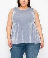 Coin 1804 Plus Size Span Rail Textured Stripe Baby Doll Tank Top