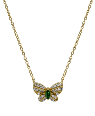 Green Quartz (1/10 ct. t.w.) & Lab Grown White Sapphire (1/4 ct. t.w.) Butterfly 18" Pendant Necklace in 14k Gold-Plated Sterling Silver