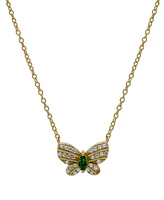 Green Quartz (1/10 ct. t.w.) & Lab Grown White Sapphire (1/4 ct. t.w.) Butterfly 18" Pendant Necklace in 14k Gold-Plated Sterling Silver