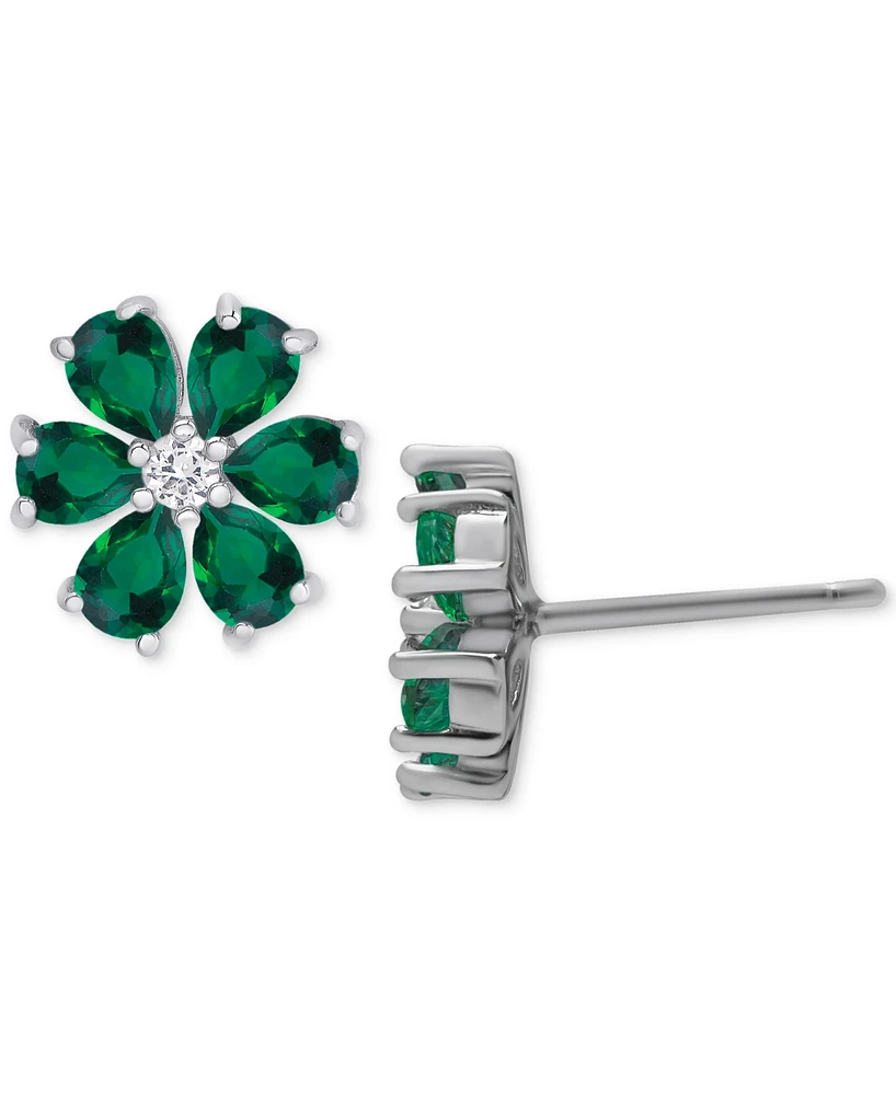 Green Quartz (1-1/3 ct. t.w.) & Lab Grown White Sapphire (1/10 ct. t.w.) Flower Stud Earrings in Sterling Silver