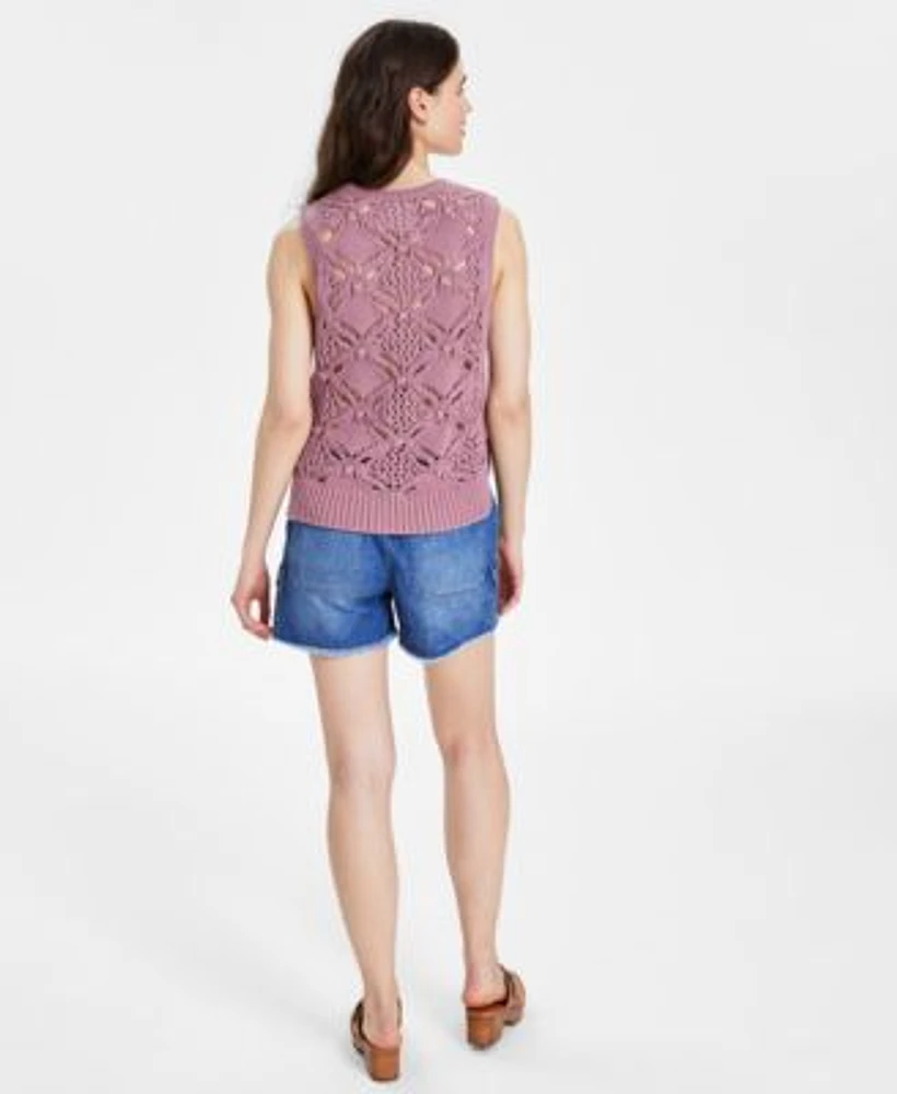 Lucky Brand Womens Diamond Crochet Cotton Sweater Vest Cotton Mid Rise Cargo Shorts