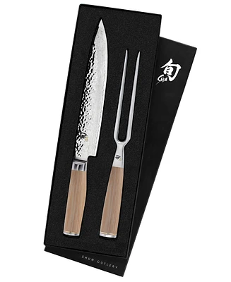 Shun Stainless Steel Premier 2 Pc Carving Set: Slicing Knife 9.5" and Carving Fork in a boxed set.