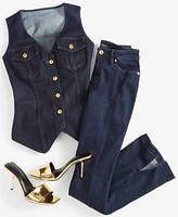 I.N.C. International Concepts Womens Button Front Vest High Rise Kick Flare Jeans Created For Macys