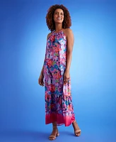 London Times Petite Printed Halter-Neck Maxi Dress