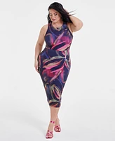 Nina Parker Trendy Plus Printed Mesh Midi Dress, Created for Macy's