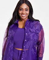 Nina Parker Trendy Plus Size Organza Oversized Shirt, Created for Macy's