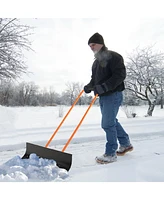 Slickblue Snow Shovel with Wheels with 30 Inches Wide Blade and Adjustable Handle-Orange