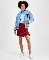 Tommy Jeans Women's Denim Snap-Front Cotton Letterman Jacket