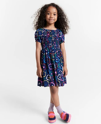 Epic Threads Girls Inky Floral-Print Smocked Dress, Created for Macy's
