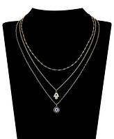 Unwritten Cubic Zirconia Hamsa Evil Eye Layered 3-Piece Necklace Set