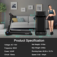 Sugift 3HP Electric Folding Treadmill with Bluetooth Speaker