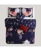 Bebejan Deep Purple Garden Bedding 200 Thread Count 100% Cotton Sateen 5 Piece King Size Reversible Comforter Set