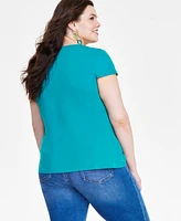 I.n.c. International Concepts Plus Lace-Up-Neck Short-Sleeve Top, Created for Macy's