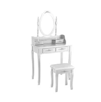 Slickblue Wood Vanity Table Set with Oval Mirror and 4 Drawers for Kids Girls Women-White