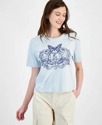 Rebellious One Juniors' Butterfly Graphic-Print Tee