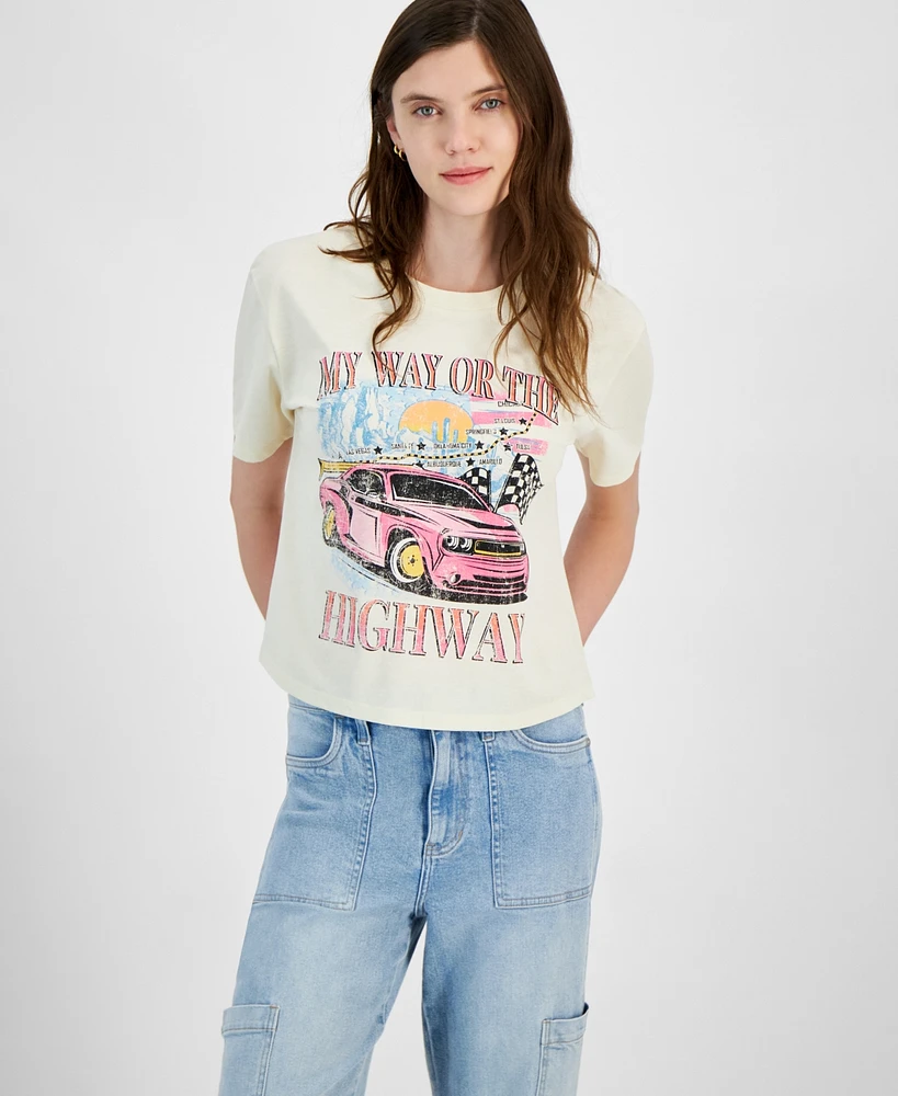 Rebellious One Juniors' Race Car Graphic-Print Tee