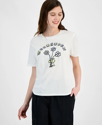 Love Tribe Juniors' Peanuts Woodstock Bouquet Crewneck Tee