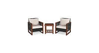 Slickblue 3 Pieces Patio Wicker Furniture Set with Washable Cushion and Acacia Wood Coffee Table