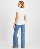 I.N.C. International Concepts Petite Rhinestone Embellished Top Flare Leg Jeans Created For Macys