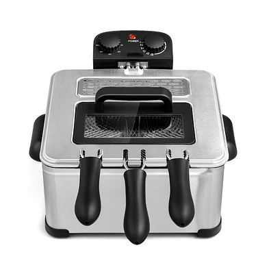 Slickblue Electric Deep Fryer 5.3QT/21-Cup Stainless Steel 1700W with Triple Basket - Black