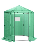 Slickblue Walk-In Hexagonal Greenhouse with Pe Cover and Metal Frame