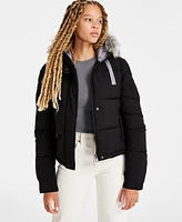 Maralyn & Me Juniors' Faux-Fur-Trim Hooded Puffer Coat