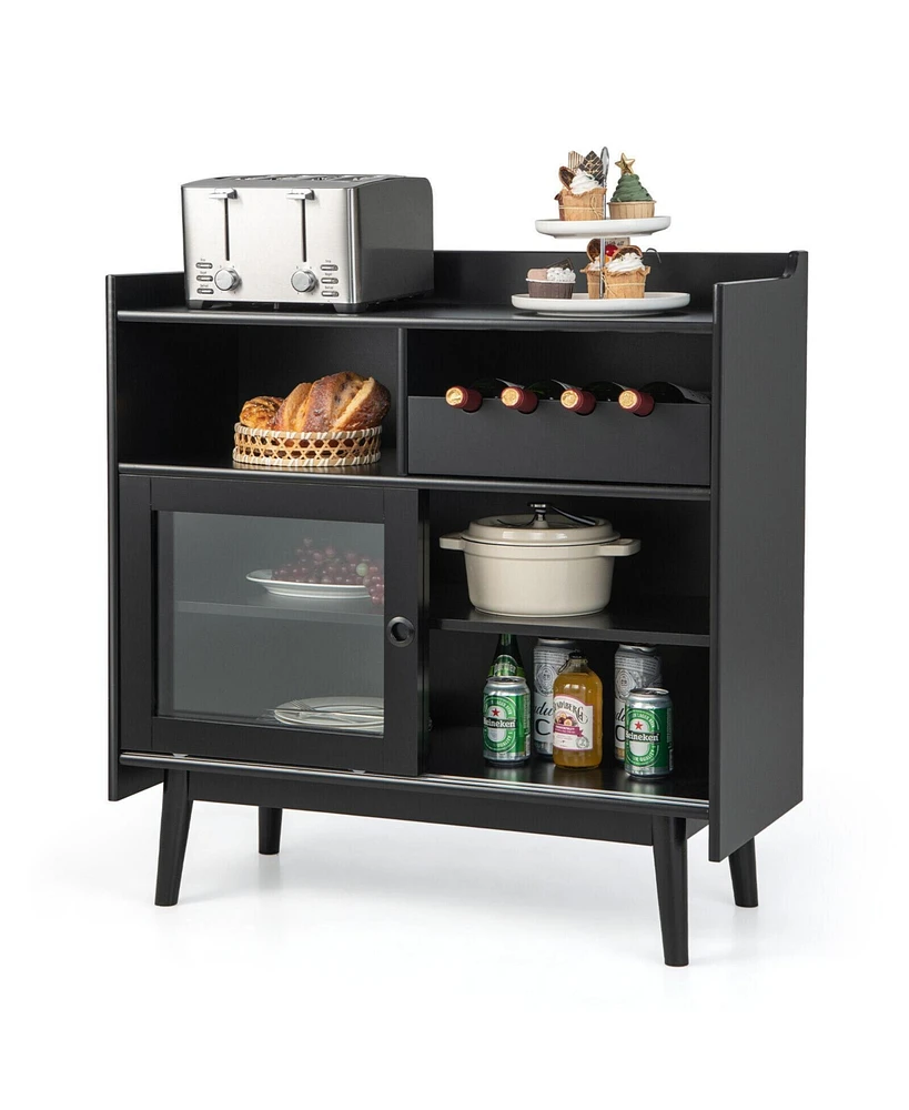 Slickblue Kitchen Buffet Sideboard with Wine Rack and Sliding Door-Black