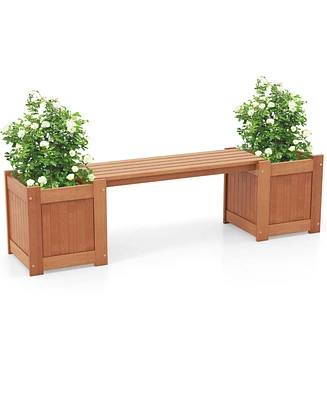 Slickblue Hardwood Planter Box with Bench for Garden Yard Balcony