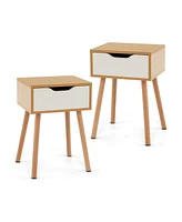 Slickblue Modern Nightstand with Storage Drawer for Bedroom Living Room-2 Pieces - Natural