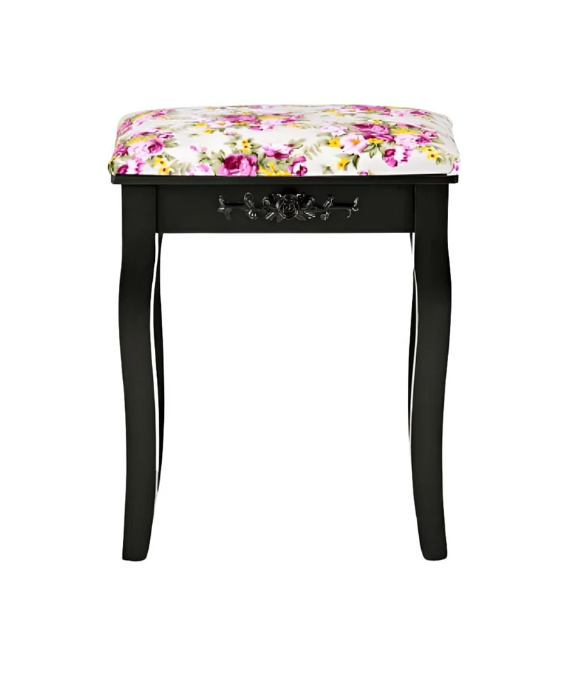 Slickblue Vanity Wood Dressing Stool Padded Piano Seat with Rose Cushion