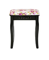 Slickblue Vanity Wood Dressing Stool Padded Piano Seat with Rose Cushion