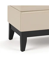 Simpli Home Oregon Storage Ottoman Bench with Tray Satin Cream Pu Leather