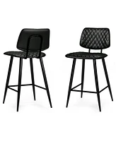 Simpli Home Raya Counter Height Stool (Set of 2) in Black Pu Leather