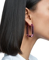 Swarovaki Silver-Tone Pink Crystal Octagon Hoop Earrings