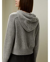 Short Zip-Up Wool Cashmere Hoodie for Women