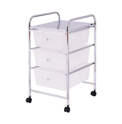 Slickblue 3 Drawers White Metal Rolling Storage Cart