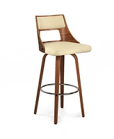 Simpli Home Dallyn Swivel Bar Stool (Set of 2) in Cream Pu Leather
