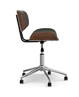 Simpli Home Dax Bentwood Office Chair in Distressed Slate Grey Pu Leather