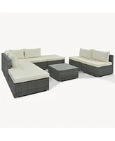 8-Pieces Outdoor Patio Furniture Sets, Garden Conversation Wicker Sofa Set, Single Sofa
